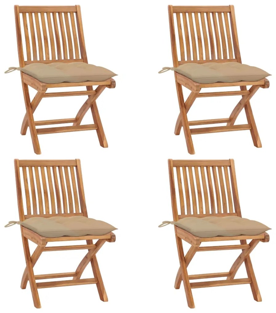 vidaXL Cadeiras de jardim dobráveis c/ almofadões 4 pcs teca maciça