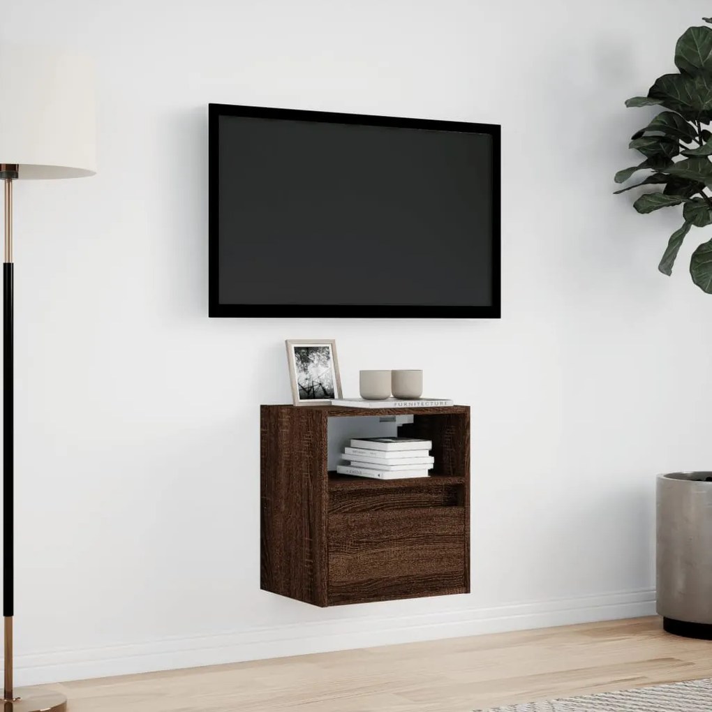 Móvel de parede p/ TV c/ luzes LED 41x31x45cm carvalho castanho