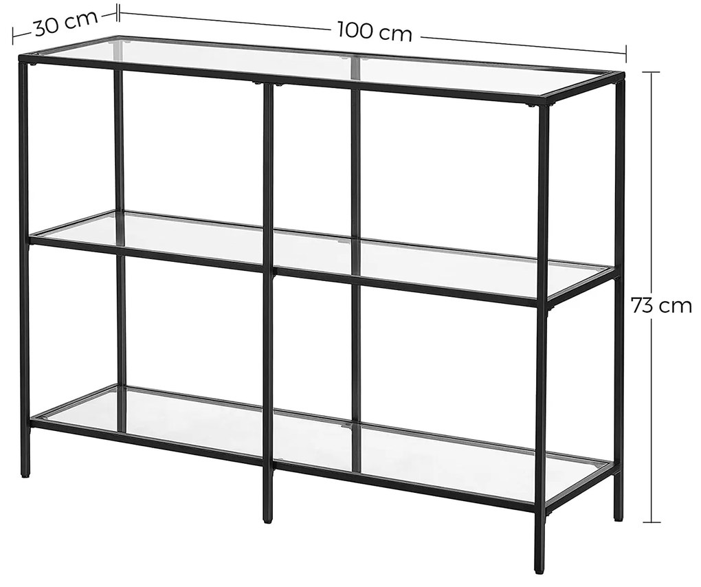 Mesa consola com 3 níveis 30 x 100 x 73 cm preta