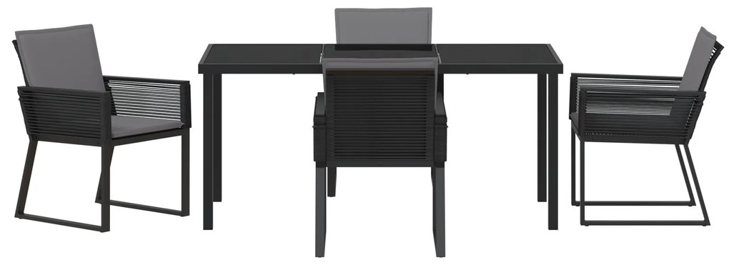 Conjunto de Jantar para Jardim de 5 Peças com Almofadas Preto de Vime