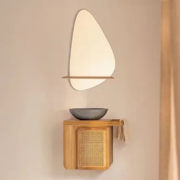 Conjunto De Móveis De Banheiro Suspensos Em Madeira De Teca Georgy Madeira De Teca & Cimento Cinzento Redondo Ø40 Cm Tarsis & - Sklum