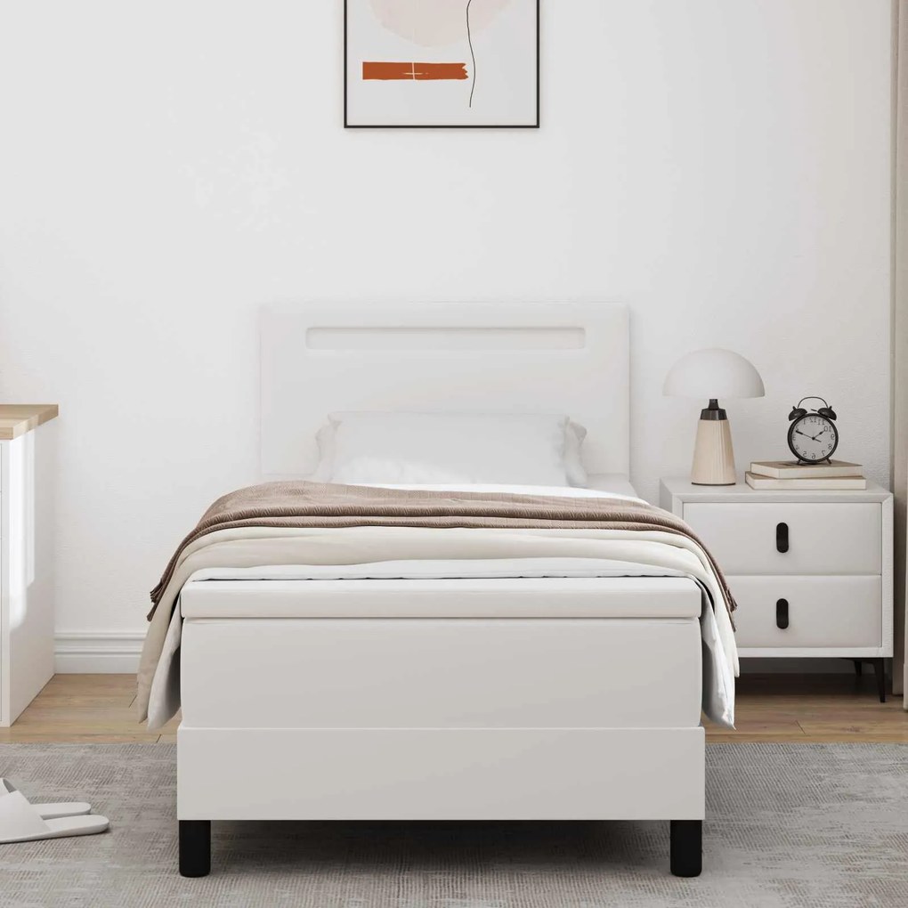 vidaXL Cama Box com colchão Branco 90 x 190 cm Couro sintético