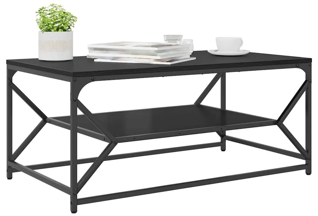 mesa de centro com prateleira Carvalho Preto 90x50x40 cm Madeira Engen