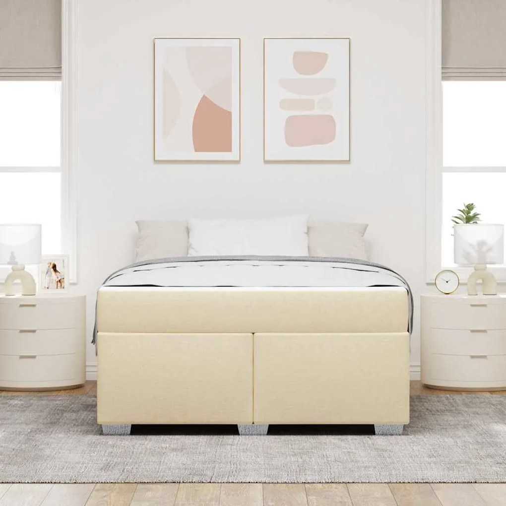 vidaXL Estrutura da Cama com colchão Creme 160 x 200 cm tecido