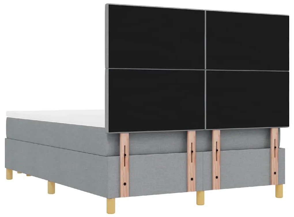 Cama Box Spring vidaXL com Colchão e Banco Cinza Claro 140x190 cm Teci