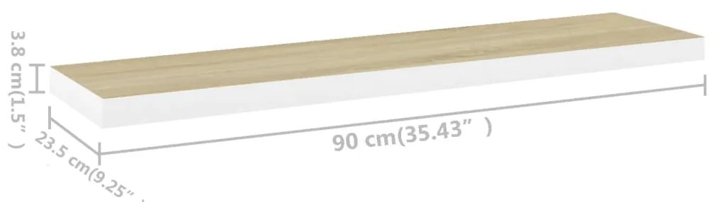 Prateleira parede suspensa 90x23,5x3,8cm MDF carvalho e branco