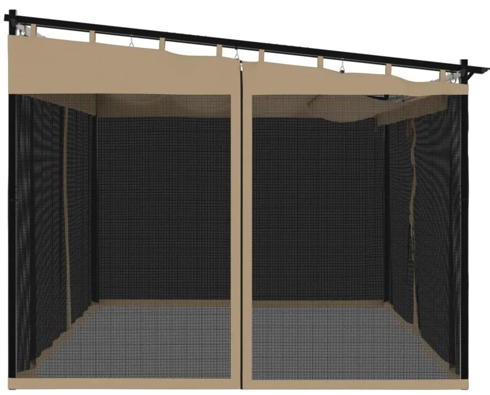 Gazebo com paredes de malha 4x3 m aço cinzento-acastanhado