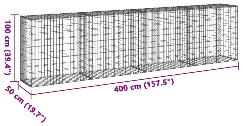 Cesto gabião com cobertura 400x50x100 cm ferro galvanizado