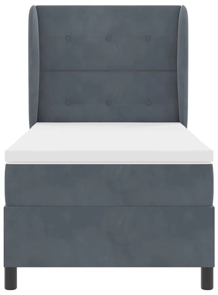 Cama box com colchão cinza escuro 90 x 190 cm em veludo