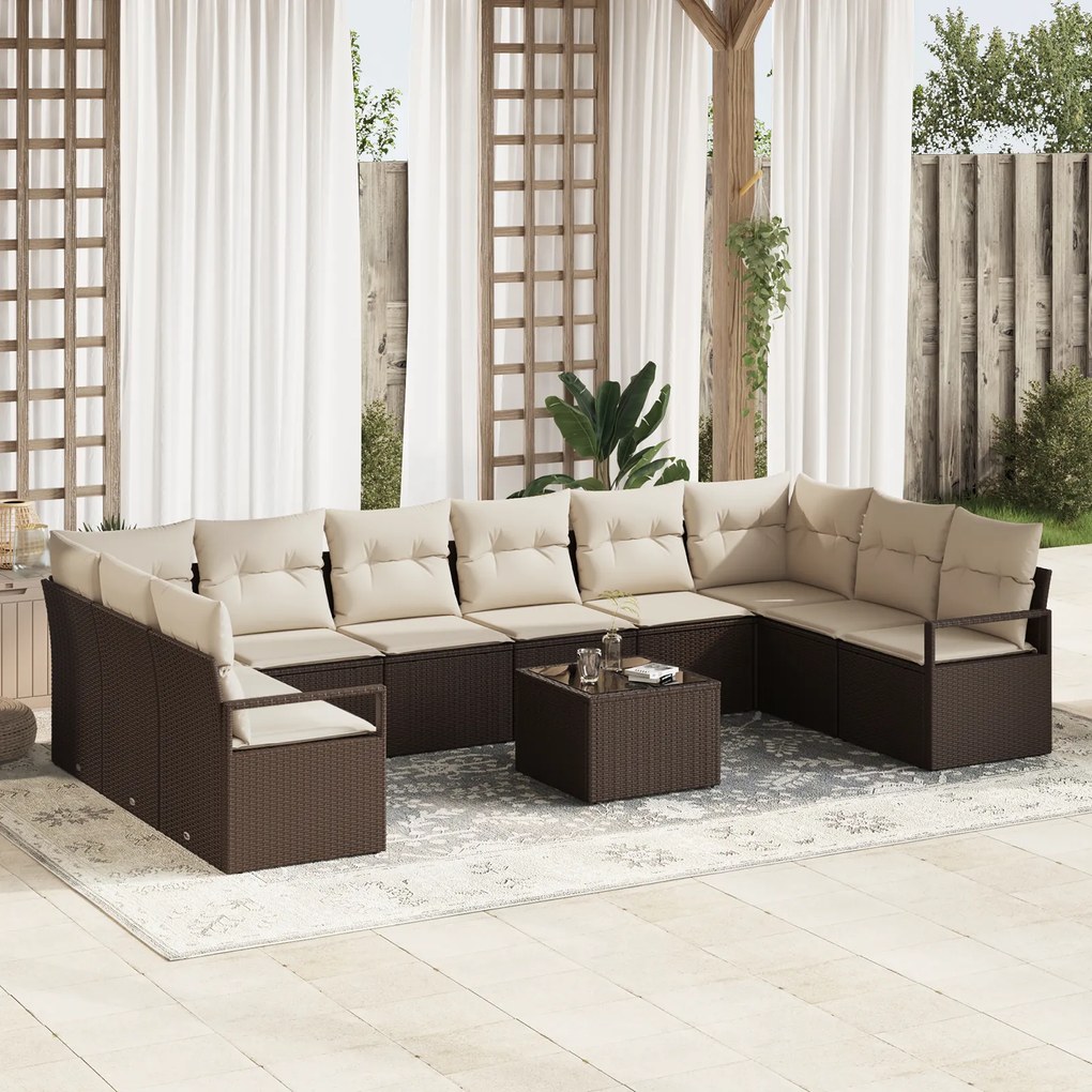 Conjunto de Sofá de Jardim de 10 Peças com Almofadas Cinza Vime Sintét