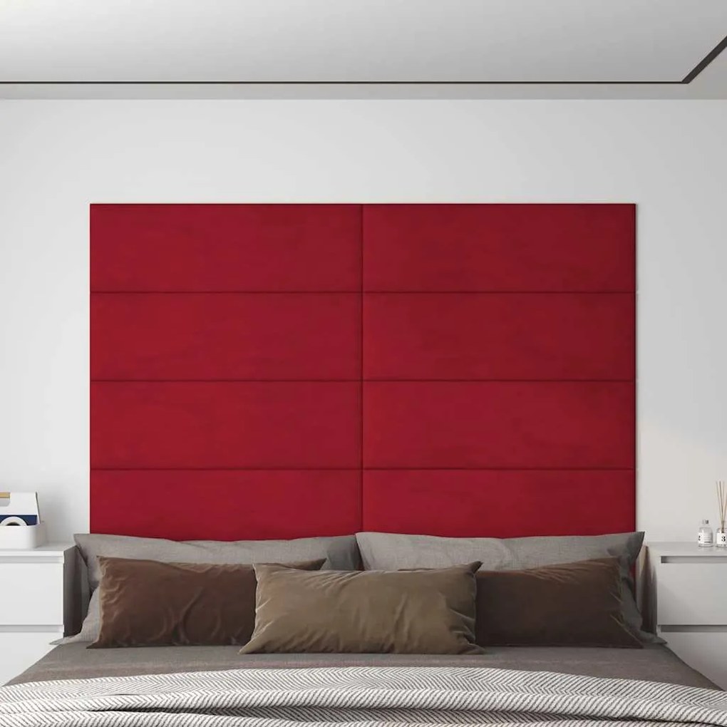 vidaXL Painel de parede 12 pcs 90x30 cm veludo 3,24 m² vermelho tinto