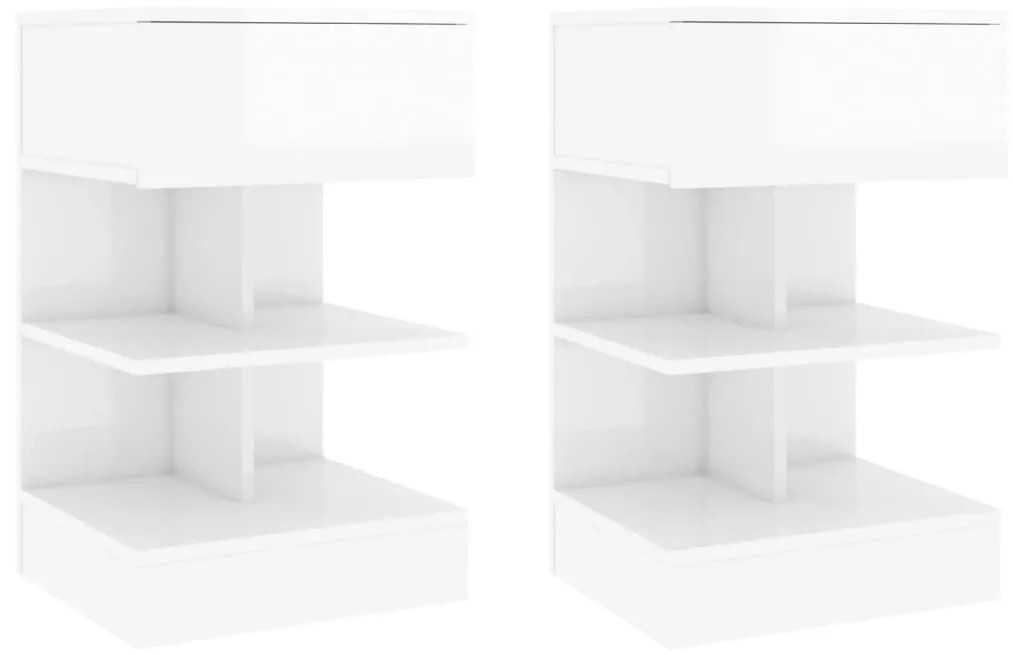 vidaXL Mesas de cabeceira 2 pcs 40x35x65 cm branco brilhante