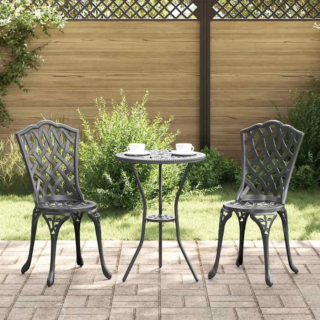 Conjunto de Bistro de Jardim de 3 Peças vidaXL Preto em Alumínio Fundi