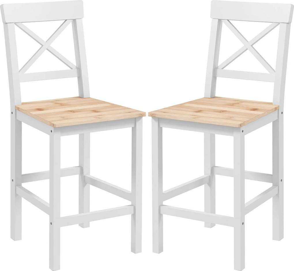 Conjunto de 2 Bancos de Bar de Madeira com Encosto e Apoio para os Pés Estilo Rústico para Cozinha 41x46x97.5 cm Natural