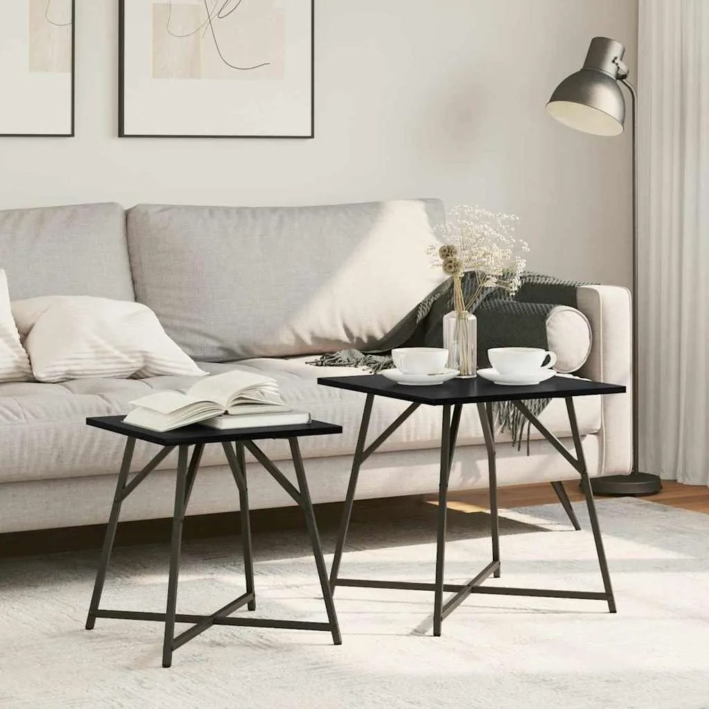 Conjunto de Mesas de Apoio 2 pcs em Madeira de Carvalho Preta e Metal