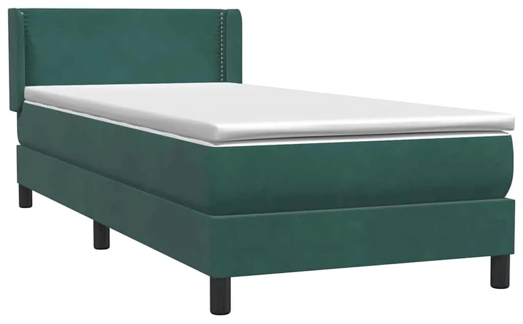 Cama com molas/colchão 90x220 cm veludo verde-escuro