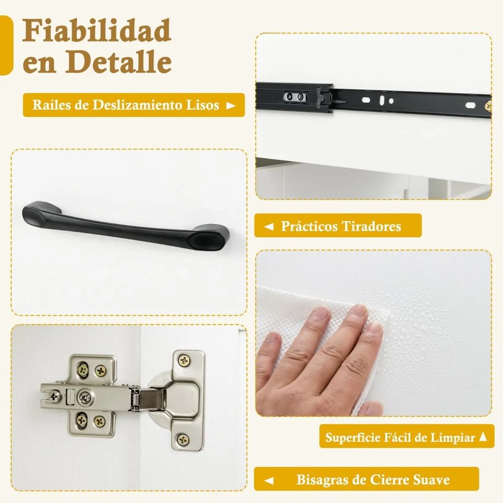 Aparador moderno com prateleira para 6 garrafas, 1 gaveta, 2 portas e 2 estantes ajustáveis para cozinha e sala de jantar Branco