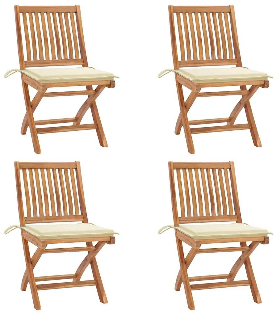 vidaXL Cadeiras de jardim dobráveis c/ almofadões 4 pcs teca maciça