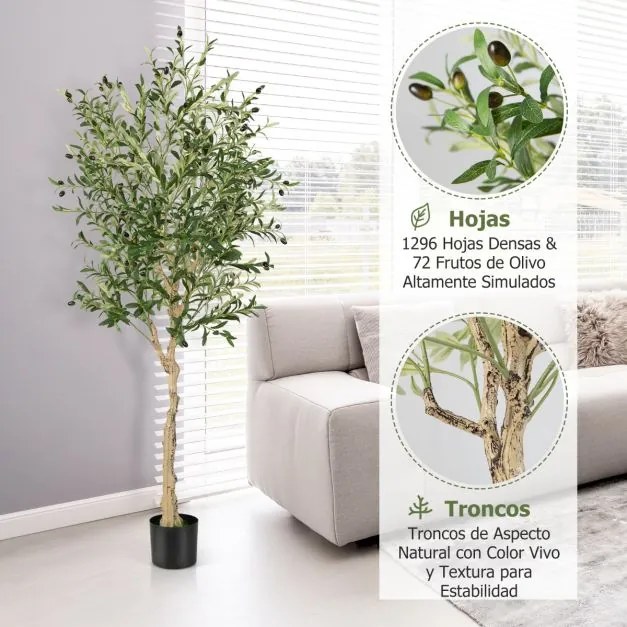 Planta Oliveira artificial 182 cm Planta de imitação decorativa falsa em vaso de cimento para interior casa e escritório Verde