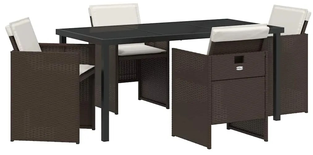 Conjunto de Jantar de Jardim 5 Peças com Almofadas Marrons em Rattan e