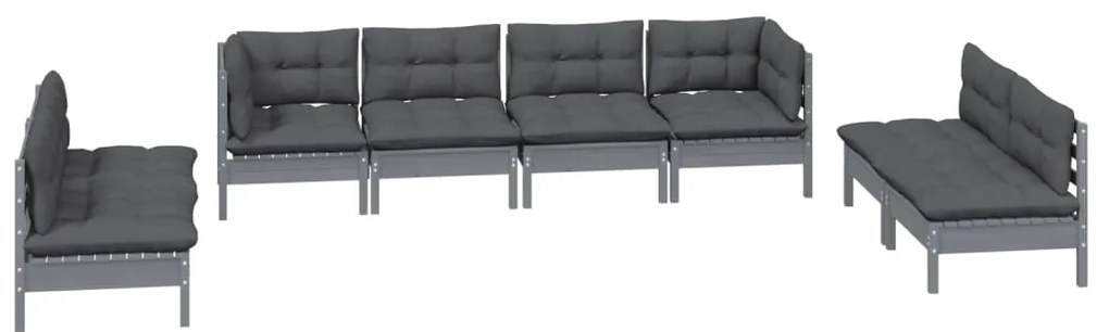 8 pcs conjunto lounge de jardim c/ almofadões pinho maciço