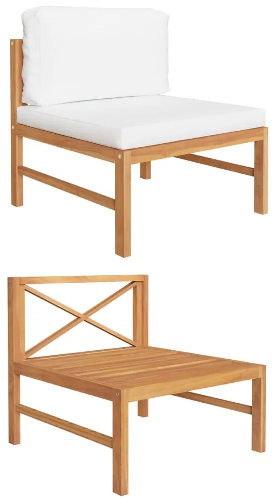 316105 vidaXL Sofá de centro c/ almofadões cor creme teca maciça