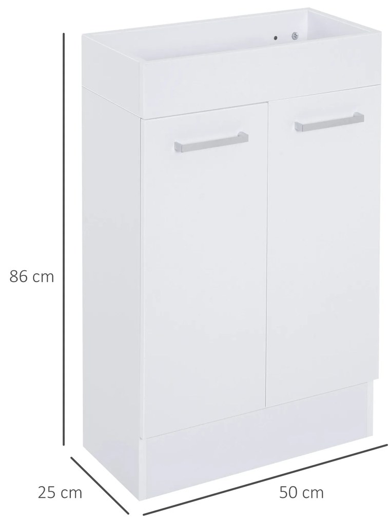 Móvel de Casa de Banho com Lavatório Cerâmico Móvel de Casa de Banho de Parede com 2 Portas Estilo Moderno 50x86x25cm Branco