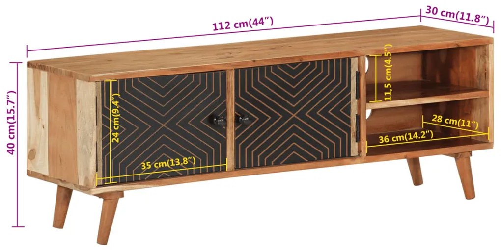 Móvel de TV 112x30x40 cm madeira de acácia maciça