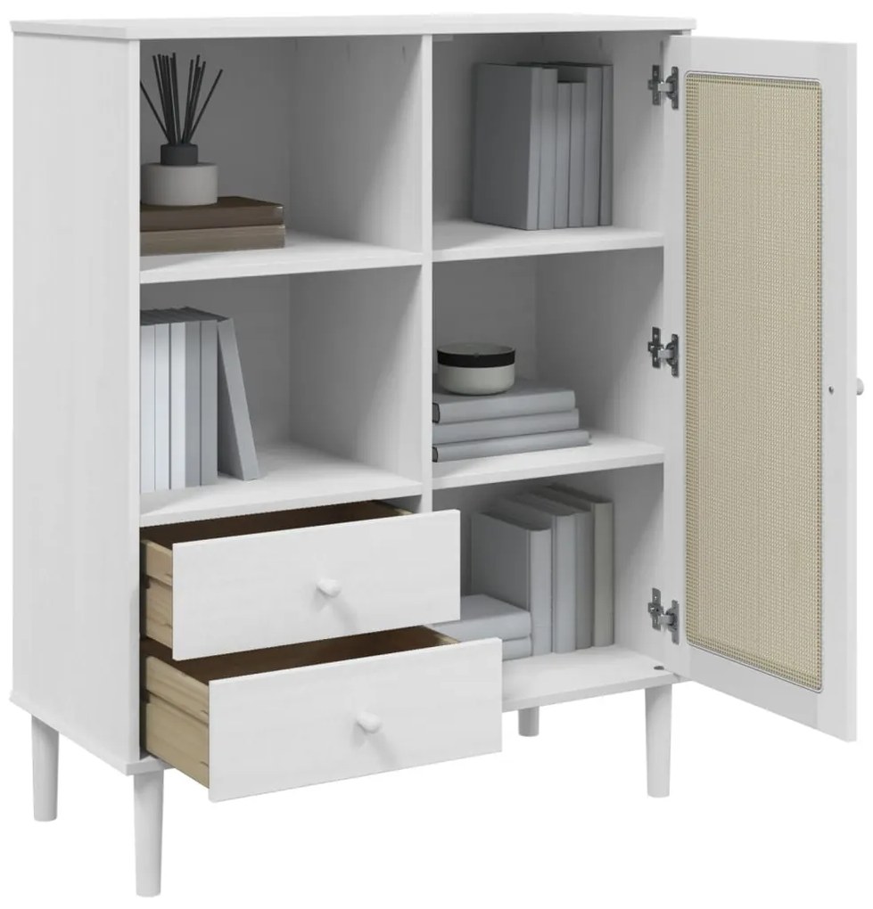 Móvel alto SENJA aspeto vime 90x40x112 cm pinho maciço branco