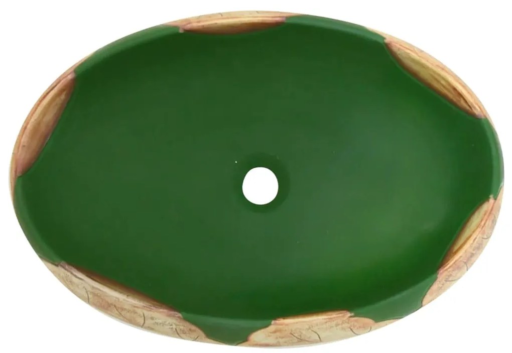 Lavatório de bancada oval 59x40x15 cm cerâmica verde e castanho