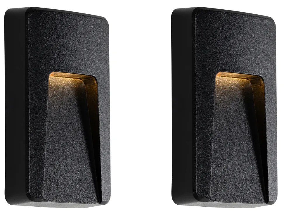 Conjunto de 2 Candeeiros de Parede Exteriores Retangulares Pretos com LED IP65 - Gem