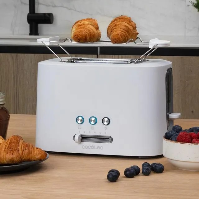 Torradeira de 980 W Toast&Taste 9000 Double White, 2 ranhuras curtas extra largas, função Reaquecer, Descongelar e Cancelar, plástico, grelha superior