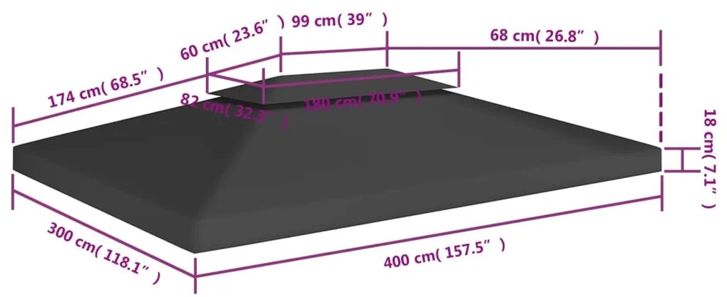 Cobertura de gazebo com 2 camadas 310 g/m² 4x3 m preto