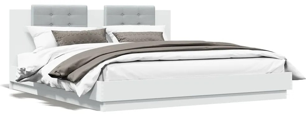 Estrutura de cama com cabeceira e luzes LED 180x200 cm branco