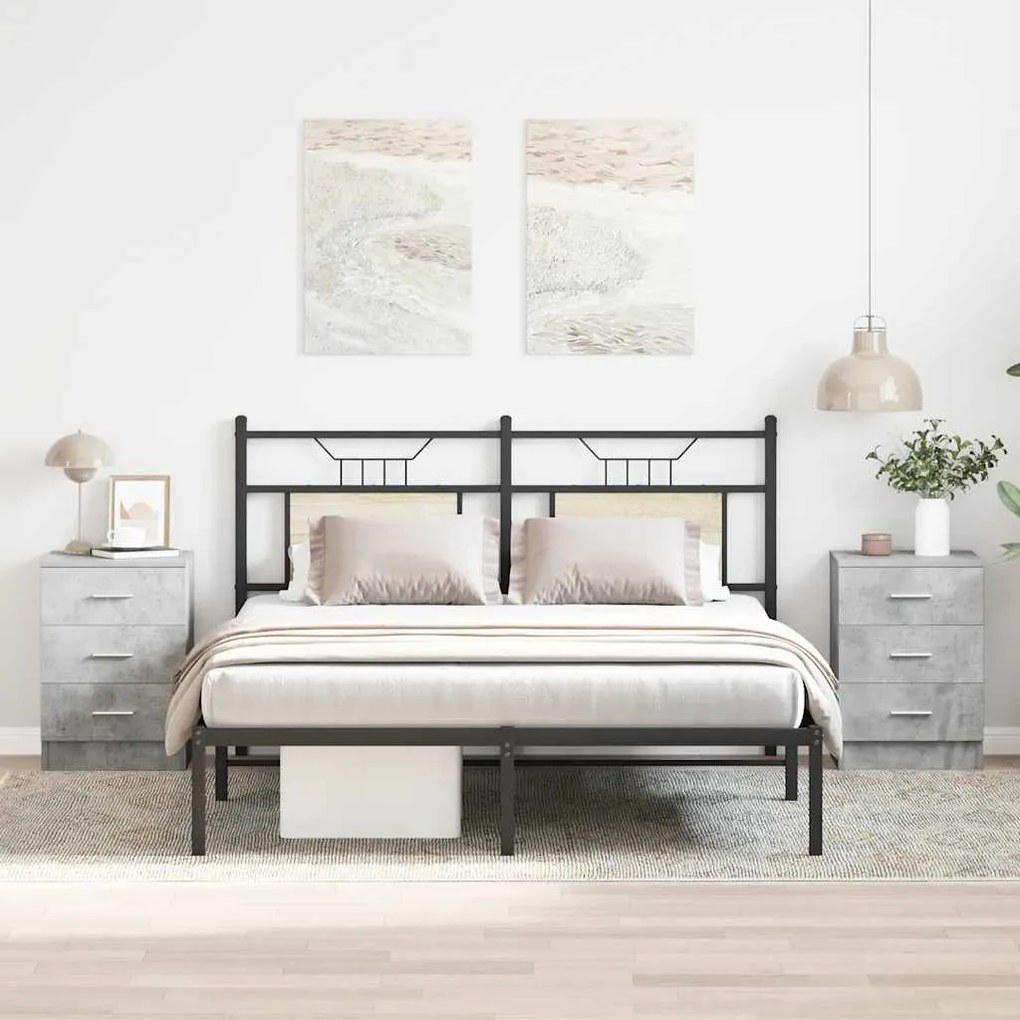 Mesas cabeceira 2pcs 38x35x56cm derivados madeira cinza cimento