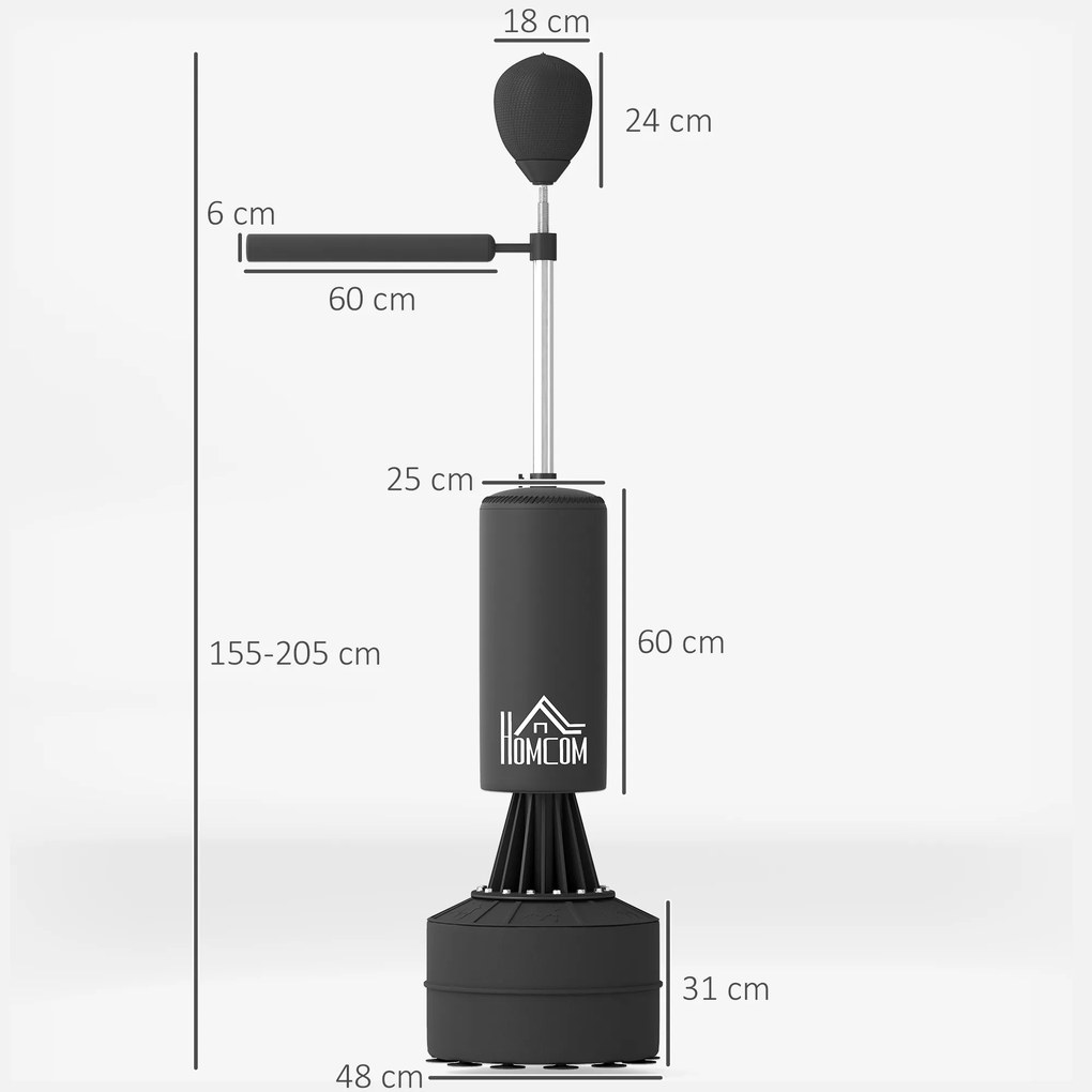 Punching Ball de Boxe com Altura Ajustável com Barra Giratória 360° e Base Preenchida 88x48x155-205 cm Preto