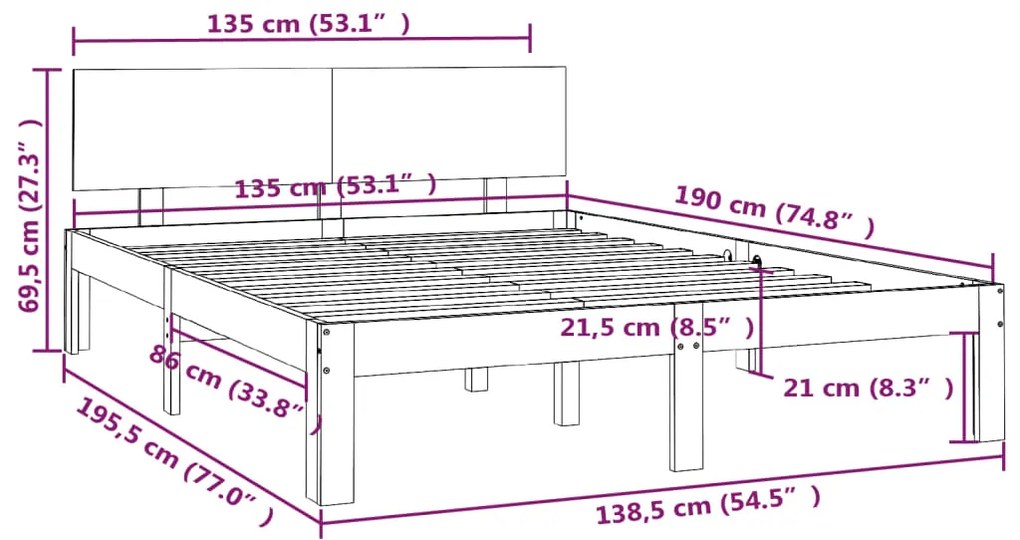 Estrutura de cama casal 135x190 cm madeira maciça