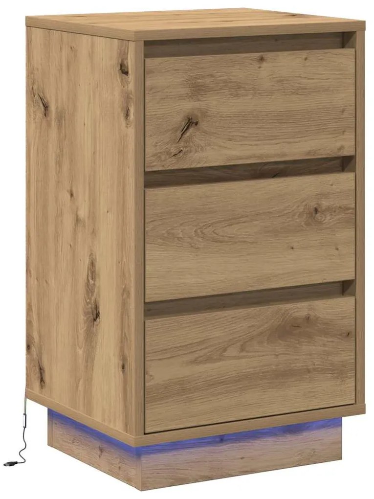 Armário de Cabeceira com LED Carvalho Artesanal 39 x 34.5 x 65 cm Made