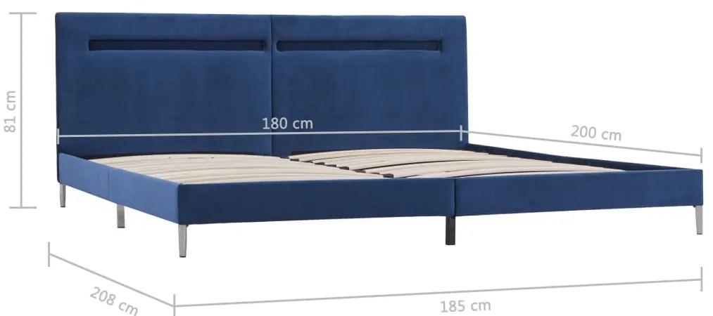 Estrutura de cama com LED 180x200 cm tecido azul