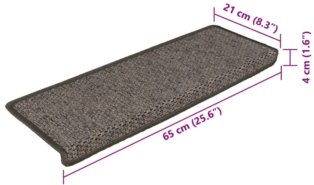 Tapetes escada adesivos aspeto sisal 15pcs 65x21x4 cinza e bege