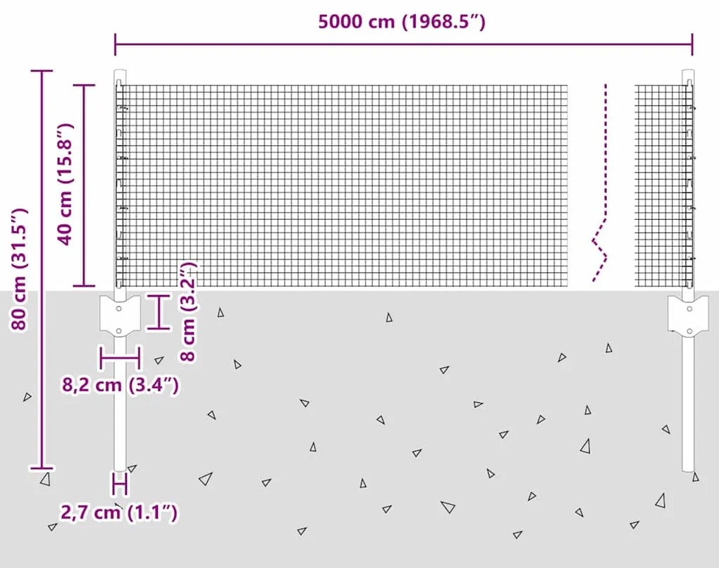 Cerca de Arame Soldado com 22 Postes U Prata 0.4x50 m Aço