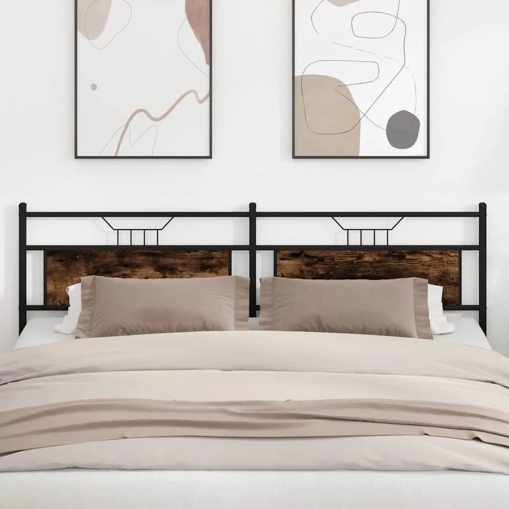 vidaXL Cabeceira de cama 193 cm derivados madeira/aço carvalho fumado