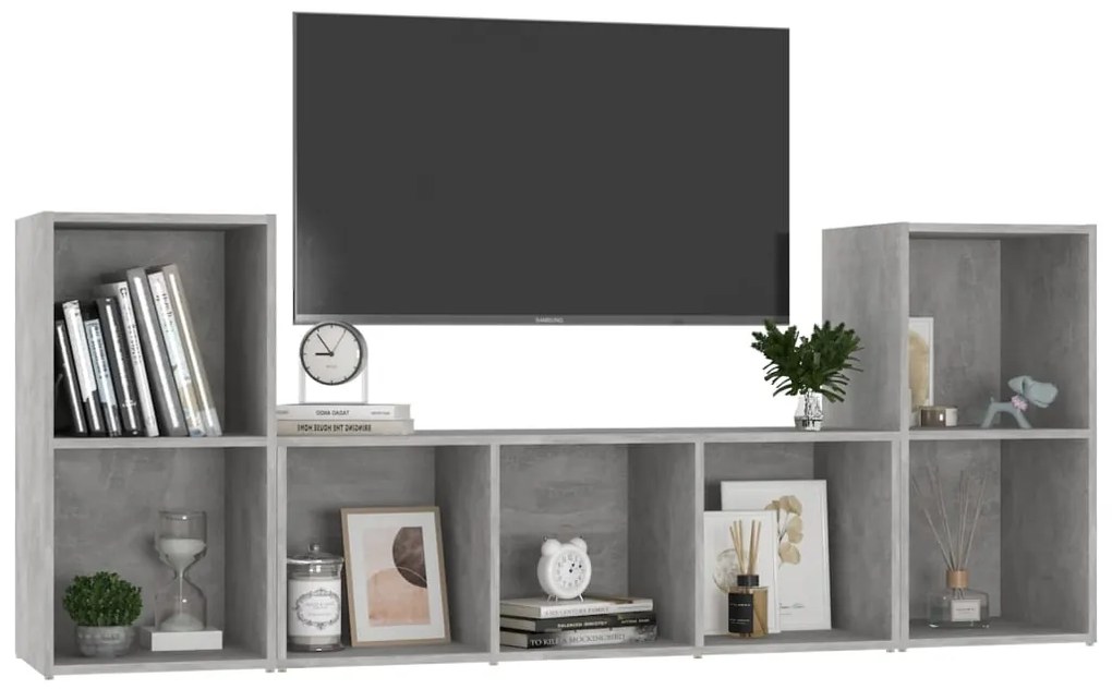 3 pcs conjunto de móveis de TV contraplacado cinzento cimento