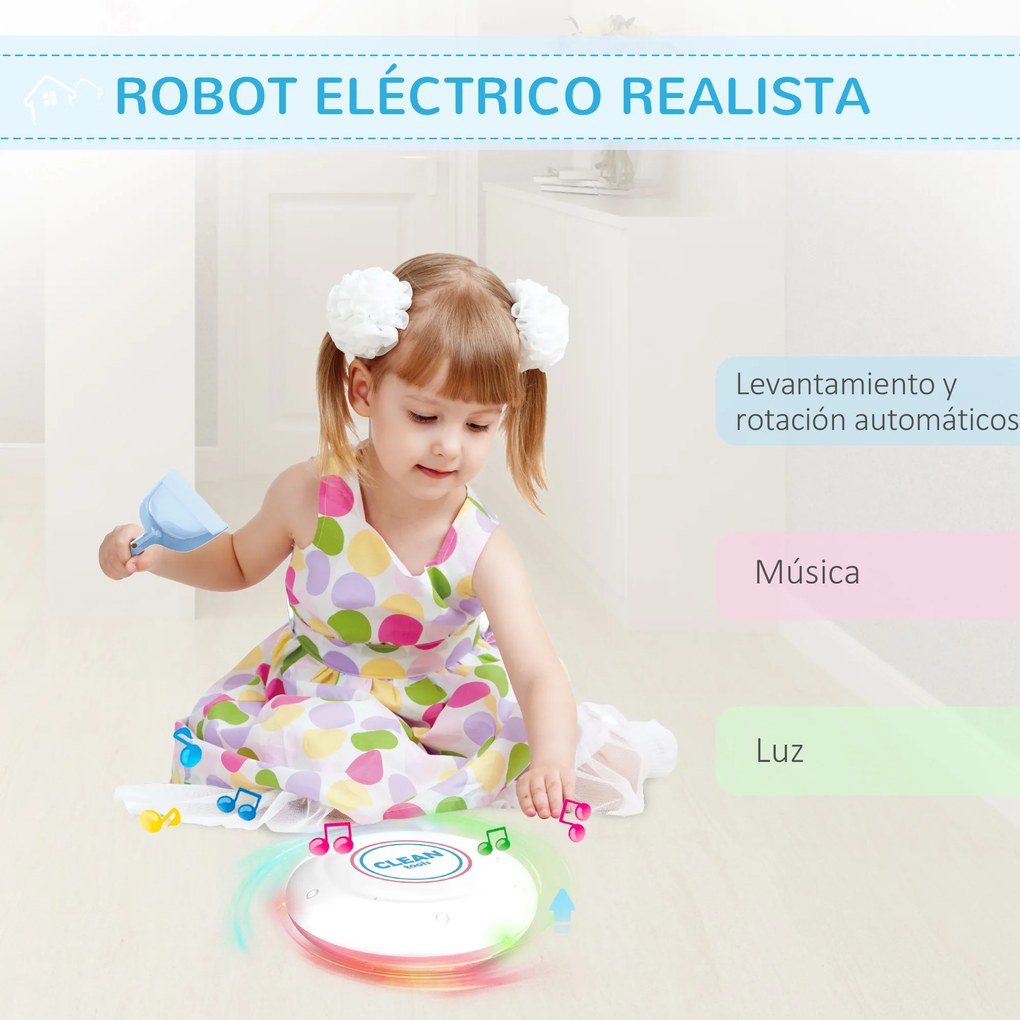 HOMCOM Carrinho de Limpeza para Crianças acima de 3 Anos com Robot Aspirador Elétrico com Luzes e Sons 23 Acessórios Incluídos 42x32x49,5cm Rosa e Azul