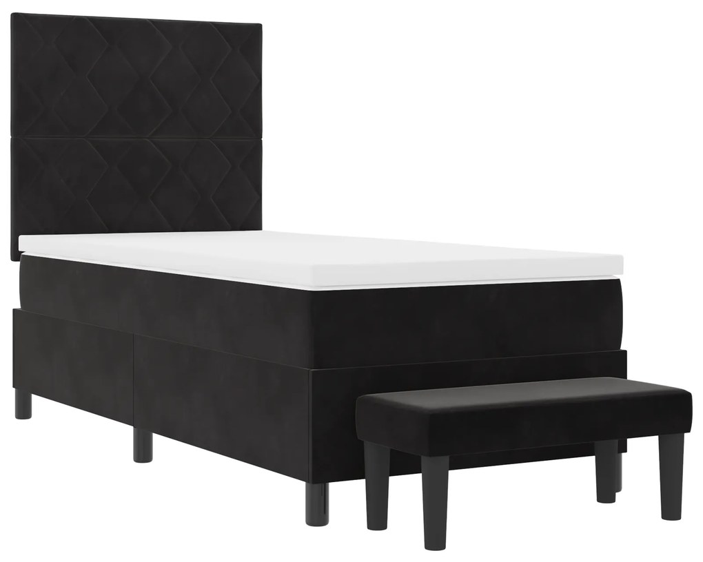 Cama Box Spring com Colchão & Banco Preto 100x200 cm Veludo