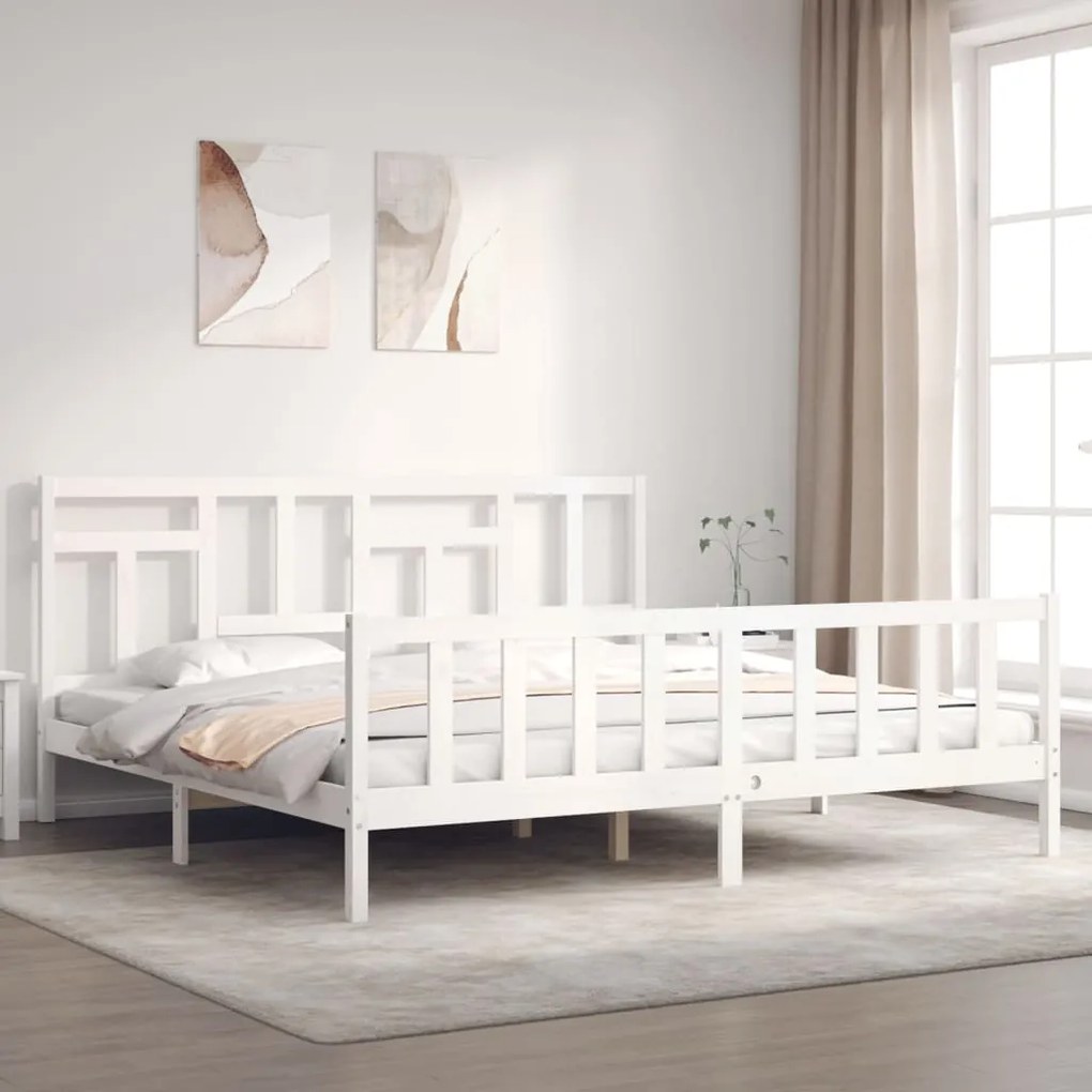 Cama sem colchão 200x200 cm madeira de pinho maciça branco