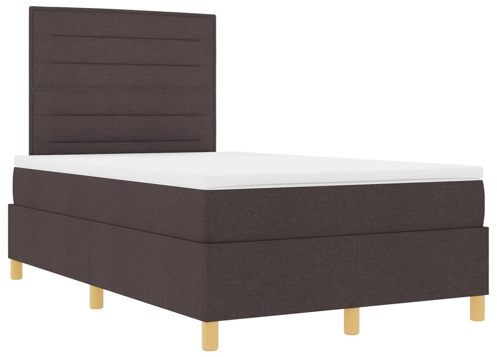 Cama Box com Colchão & LED Castanho Escuro 120x190 cm Tecido