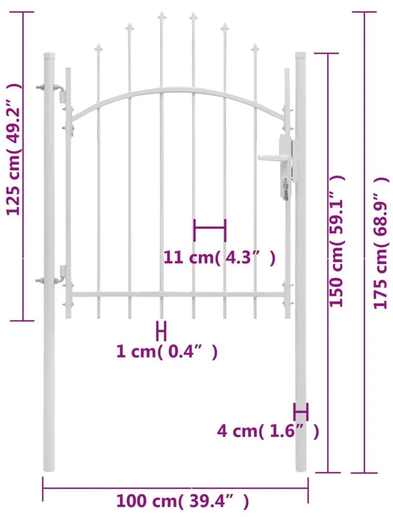 Portão de jardim 1x1,75 m aço branco