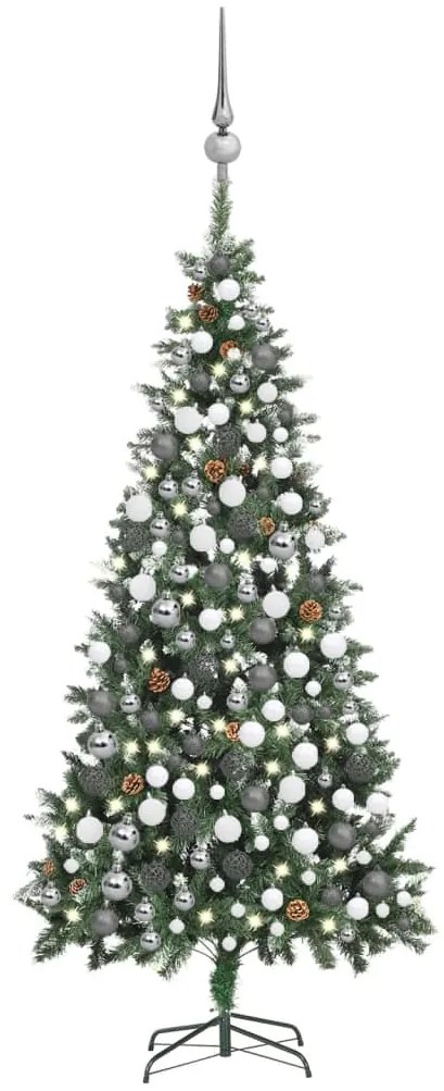 vidaXL Árvore Natal artificial pré-iluminada c/ bolas e pinhas 210 cm