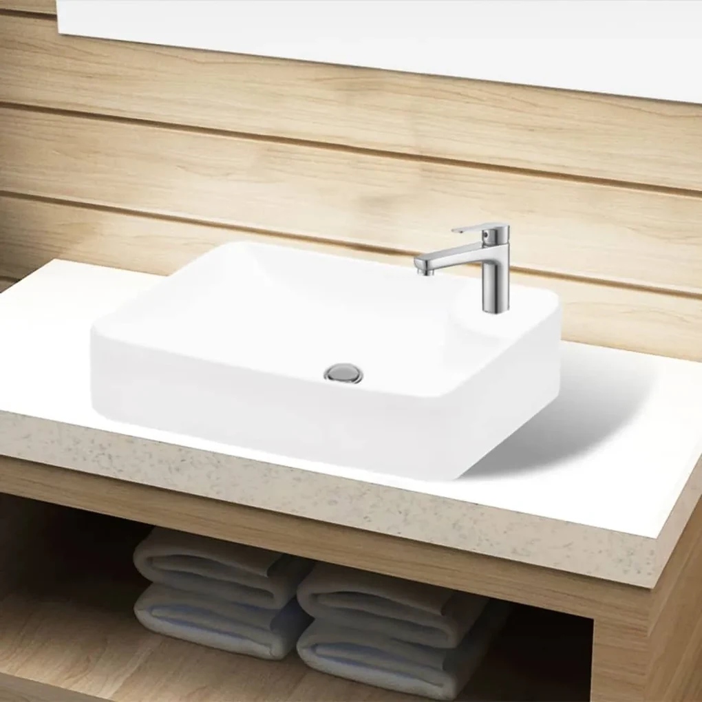 Pia de cerâmica para banheiro + furo torneira, branco | BIANO